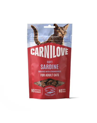 CARNILOVE Soft Snack Cat Sardine 50 g se sardinkou a jahodami, měkké pamlsky pro kočky