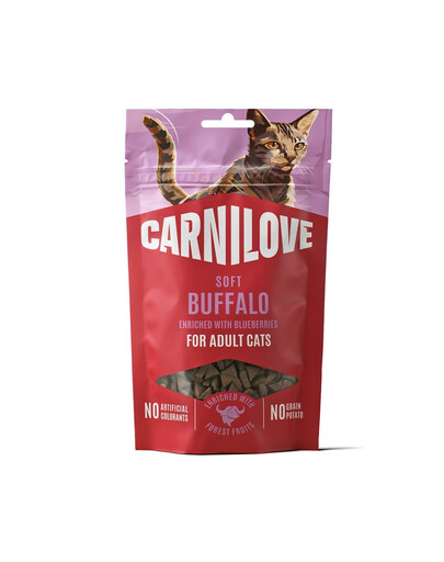 CARNILOVE Soft Snack Cat Buffalo 50 g s buvolím a borůvkami, měkké pamlsky pro kočky