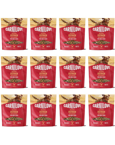 CARNILOVE Dog Crunchy Snack Ostrich 12x200g křupavé pamlsky s pštrosí příchutí pro dospělé psy