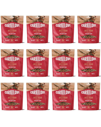 CARNILOVE Dog Crunchy Snack Wild Boar 12x200g křupavé pamlsky s divočákem pro dospělé psy