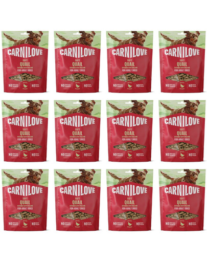 CARNILOVE Dog Soft Snack Quail 12x200g měkké pamlsky s křepelkou pro dospělé psy