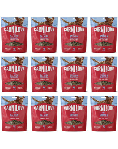 CARNILOVE Dog Soft Snack Salmon Small Bite 12x200g měkké pamlsky s lososem pro dospělé psy
