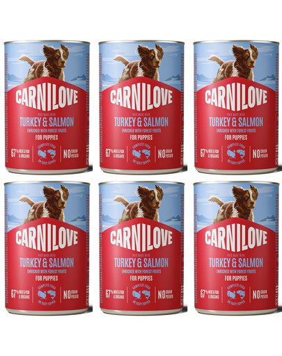 CARNILOVE Dog Can Turkey and Salmon Puppies 6x400g paštika s krůtím masem a lososem pro štěňata