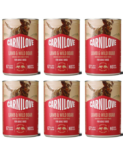 CARNILOVE Dog Can Lamb and Wildboar 6x400g paštika s jehněčím a divočákem pro dospělé psy