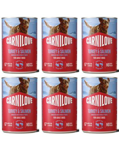 CARNILOVE Dog Can Turkey and Salmon 6x400g paštika s krůtím masem a lososem pro dospělé psy