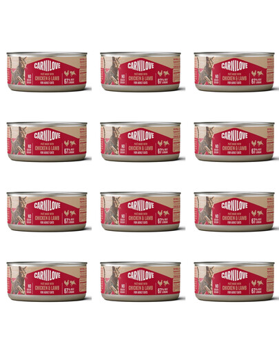 CARNILOVE Cat Can Paté Chicken and Lamb 12x100 g s kuřetem a jehněčím, paštika pro kočky