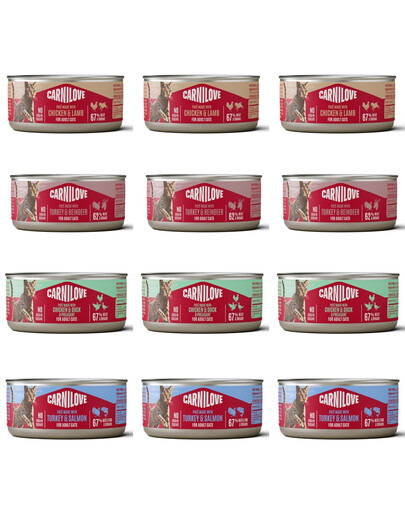 CARNILOVE Kočičí paštika Mix 4 příchutí 12x100 g prémiová paštika pro dospělé kočky