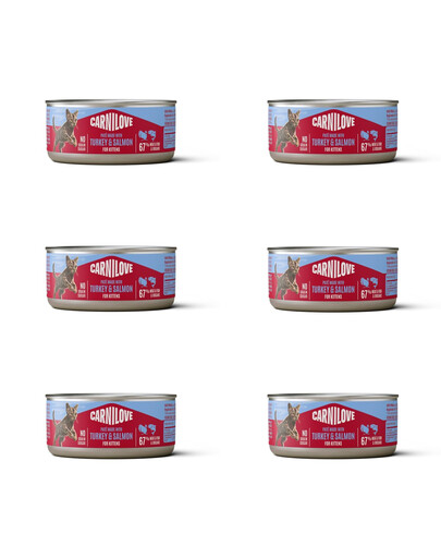 CARNILOVE Cat Can Paté Turkey and Salmon for Kittens 6x100 g s krůtím a lososem, paštika pro koťata
