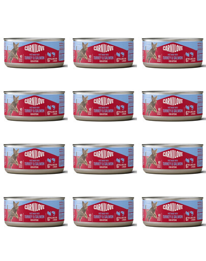 CARNILOVE Cat Can Paté Turkey and Salmon for Kittens 12x100 g s krůtím a lososem, paštika pro koťata