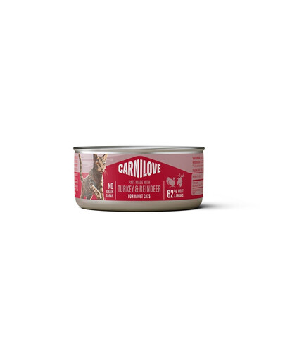 CARNILOVE Cat Can Paté Turkey and Reindeer 100 g s krůtím a sobím, paštika pro kočky
