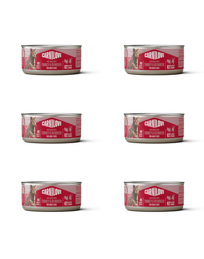 CARNILOVE Cat Can Paté Turkey and Reindeer 6x100 g s krůtím a sobím masem, paštika pro kočky