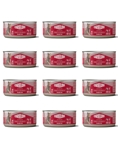 CARNILOVE Cat Can Paté Turkey and Reindeer 12x100 g s krůtím a sobím, paštika pro kočky