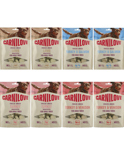 CARNILOVE Dog Freeze Dried Mix Flavors 8x60g lyofilizované pamlsky pro psy