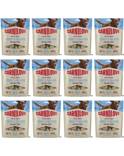 CARNILOVE Dog Lyofilizované krůtí a losos 12x60g lyofilizované pamlsky s krůtou a lososem pro psy