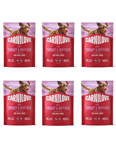 CARNILOVE Dog Pouch Turkey & Buffalo 6x300g mokré krmivo pro dospělé psy s krůtou a buvolí srdíčkem