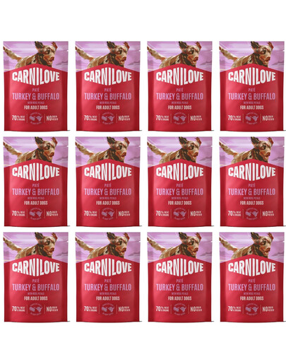 CARNILOVE Dog Pouch Turkey & Buffalo 12x300g mokré krmivo pro dospělé psy s krůtou a buvolí srdíčkem