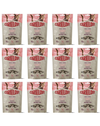 CARNILOVE Lyofilizovaný snack pro kočky s krůtím masem 12x40 g s krůtím masem, lyofilizované pamlsky pro kočky
