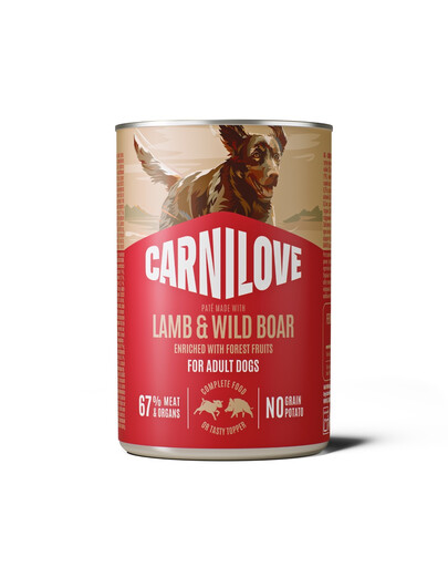CARNILOVE Dog Can Lamb and Wildboar 400g paštika s jehněčím a divočákem pro dospělé psy