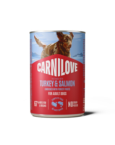 CARNILOVE Dog Can Turkey and Salmon 400g paštika s krůtím masem a lososem pro dospělé psy