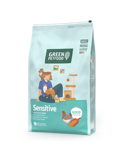 GREEN PETFOOD Sensitive with Insects 7,5 kg s hmyzem a kuřetem, snadno stravitelné krmivo pro kočky