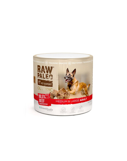RAW PALEO Olympic Beef Medium Large 90g hovězí, hypoalergenní monoproteinová tréninková pochoutka pro psy