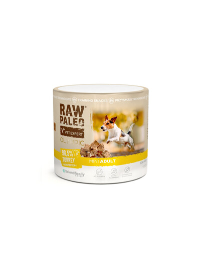 RAW PALEO Olympic Turkey Mini 90g krůtí, hypoalergenní monoproteinová tréninková pochoutka pro psy