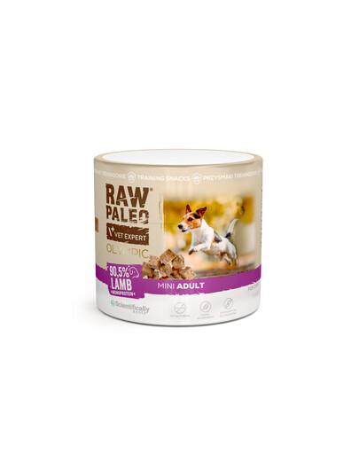 RAW PALEO Olympic Lamb Mini 90g jehněčí, hypoalergenní monoproteinová tréninková pochoutka pro psy