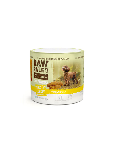 RAW PALEO Cabanossi Turkey Mini 100g krůta, polomokré kompletní krmivo ve formě klobás pro psy