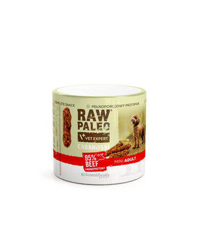 RAW PALEO Cabanossi Beef Mini 100g hovězí, polomokré kompletní krmivo ve formě klobás pro psy