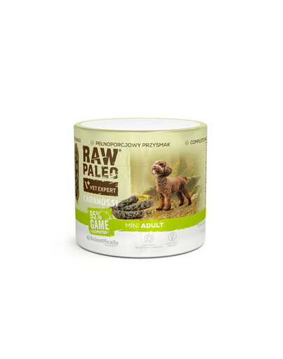 RAW PALEO Cabanossi Game Mini 100g zvěřina, polomokré kompletní krmivo ve formě klobásek pro psy