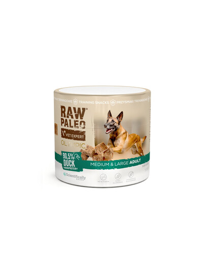 RAW PALEO Olympic Duck Medium Large 90g kachna, hypoalergenní monoproteinová tréninková pochoutka pro psy