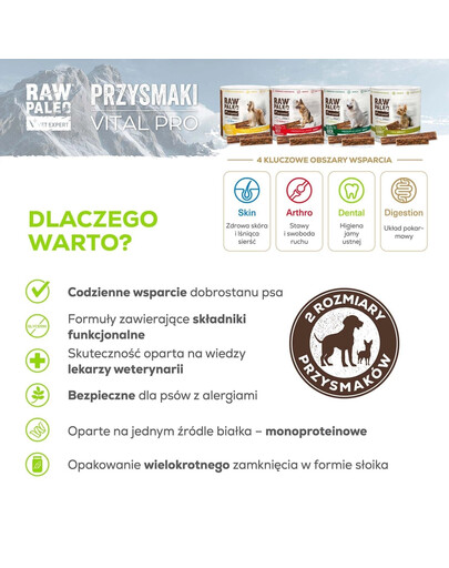 RAW PALEO Vital Pro Arthro Beef Medium Large 100g funkcjonalny przysmak na stawy dla psów ras średnich i dużych