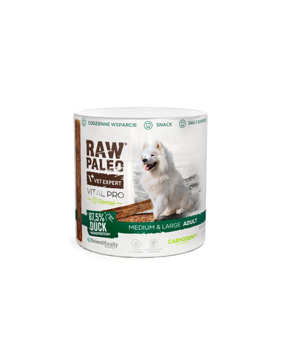 RAW PALEO Vital Pro Dental Duck Medium Large 100g monoproteinový funkční pamlsek pro zdravé zuby psů