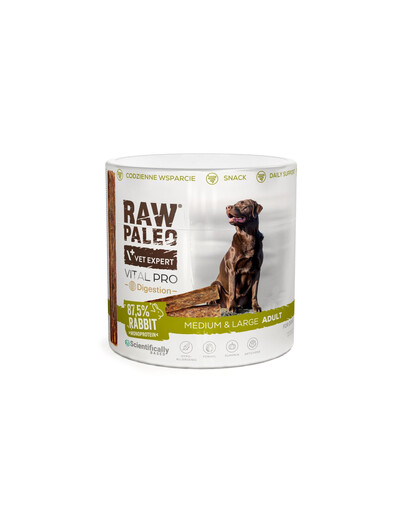 RAW PALEO Vital Pro Digestion Rabbit Medium Large 100g monoproteinový funkční pamlsek pro trávení pro psy