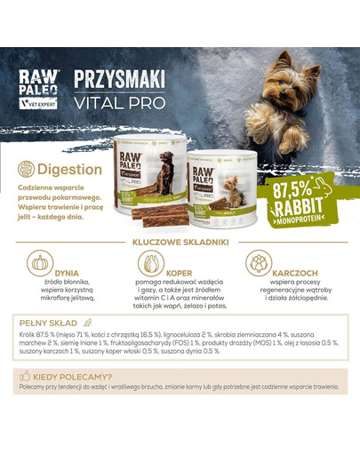 RAW PALEO Vital Pro Digestion Rabbit Mini 100g monoproteinowy przysmak funkcjonalny dla psów