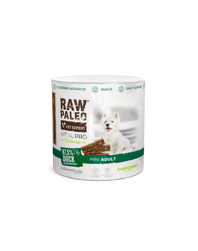 RAW PALEO Vital Pro Dental Duck Mini 100g monoproteinový funkční pamlsek pro zdravé zuby psů