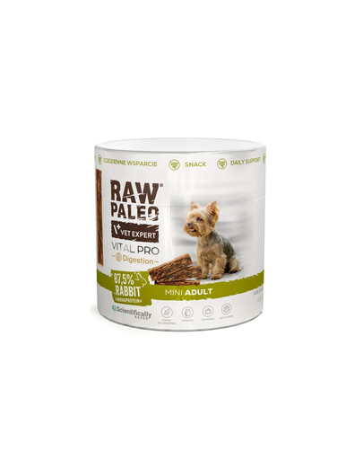 RAW PALEO Vital Pro Digestion Rabbit Mini 100g monoproteinový funkční pamlsek pro trávení pro psy