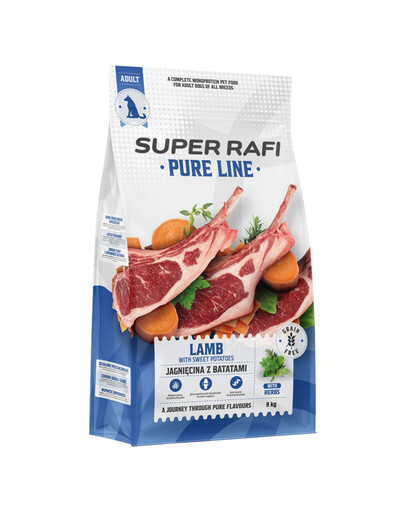 SUPER RAFI Pure Line Jehněčí s bataty 9 kg krmivo pro psy