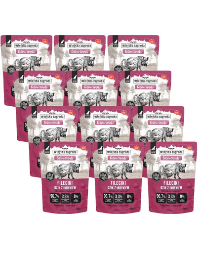 WIEJSKA ZAGRODA Monoproteinové krmivo Filetky z Divočáka a krůtím masem 12x280 g pro psy