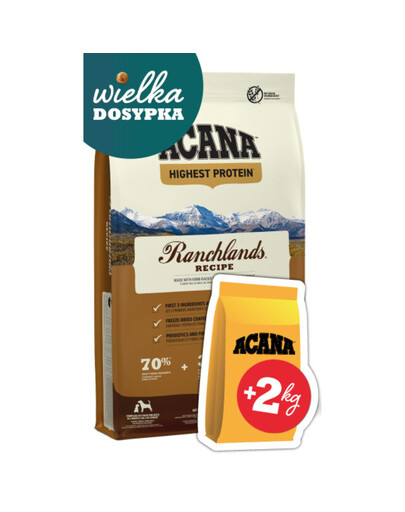 ACANA Highest Protein Ranchlands Dog 11,4 kg + 2kg GRATIS! krmivo pro psy