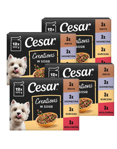 CESAR Creations Mix Chutí (hovězí, kuřecí, jehněčí, krůtí) v omáčce 48 x 100g krmivo pro dospělé psy
