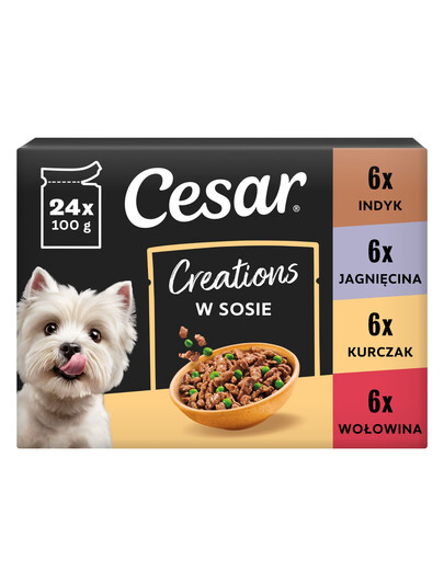 CESAR Creations Smíšené příchutě (hovězí, kuřecí, jehněčí, krůtí) 24 x 100 g mokré krmivo pro dospělé psy