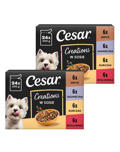 CESAR Creations Mix Chutí (hovězí, kuřecí, jehněčí, krůtí) v omáčce 48 x 100g krmivo pro dospělé psy