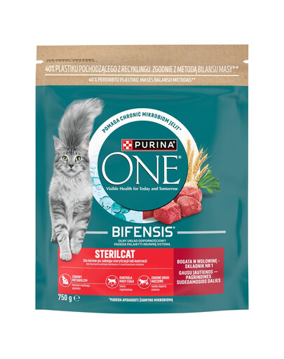 PURINA ONE Bifensis Sterilcat Beef 750 g s hovězím masem, pro sterilizované nebo kastrované kočky