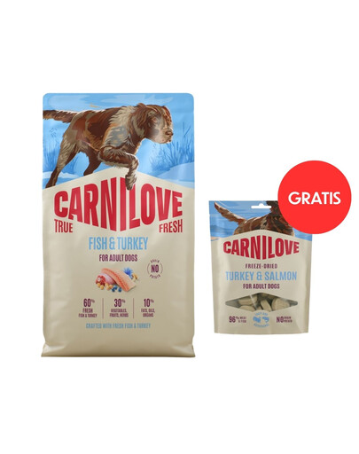 CARNILOVE True Fresh Dog Fish and Turkey Adult 4 kg granule s krůtou pro dospělé psy + CARNILOVE Dog Freeze Dried Turkey and Losos 60g ZDARMA