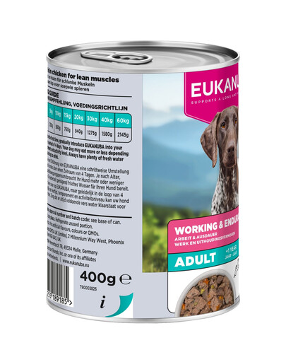 EUKANUBA Special Care Adult Working and Endurance 400 g kurczak z łososiem, bezzbożowa mokra karma dla psów