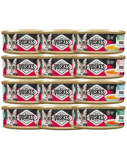 VOSKES Soup Mix příchutí 12x50 g polévka s hovězím, kuřecím, lososem a tuňákem pro kočky