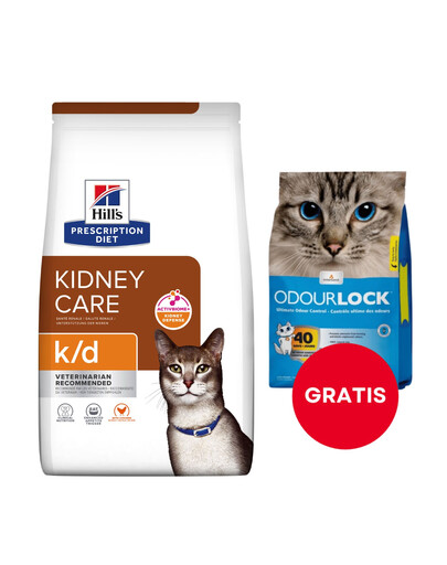 HILL'S Prescription Feline Diet k/d pro kočky 8 kg + stelivo pro kočky 6 kg ZDARMA