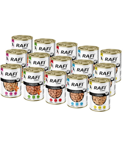 RAFI Classic Mix chutí v omáčce 15x1240 g konzervy pro psy všech plemen