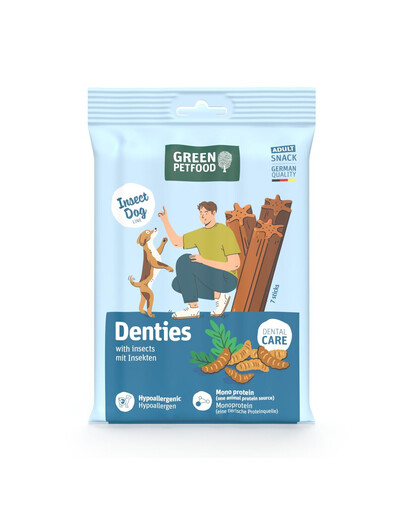 GREEN PETFOOD Denties with Insects 180 g hypoalergenní žvýkací pamlsek s hmyzími bílkovinami pro psy